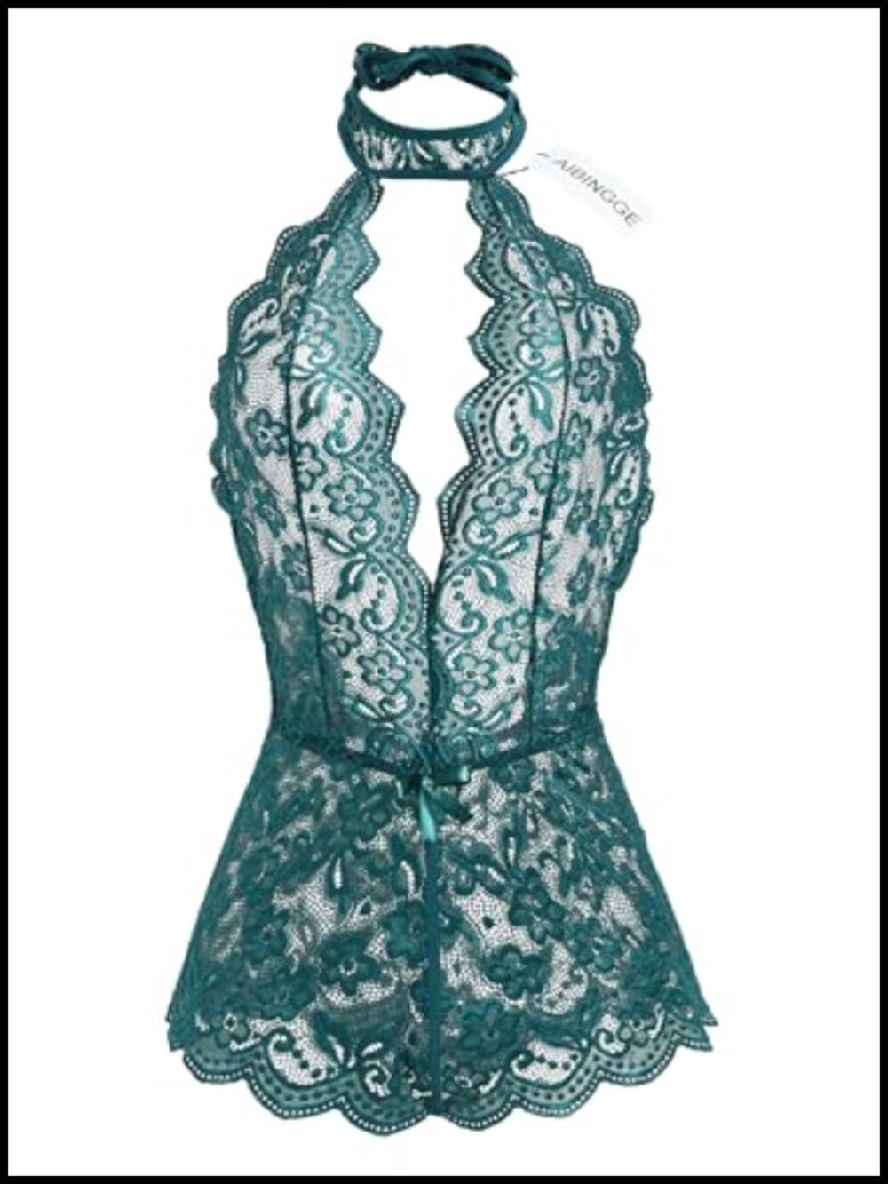 Women Lace Halter Teddy One Piece Lingerie with Bow Accents